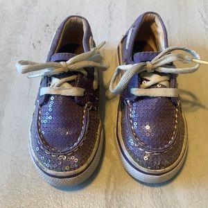 Sperry Bahama Kids Purple Fabric Lace Up Sparkle Sneakers Size 7.5M